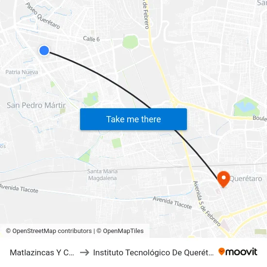 Matlazincas Y Choles to Instituto Tecnológico De Querétaro (Itq) map