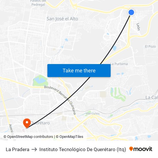 La Pradera to Instituto Tecnológico De Querétaro (Itq) map