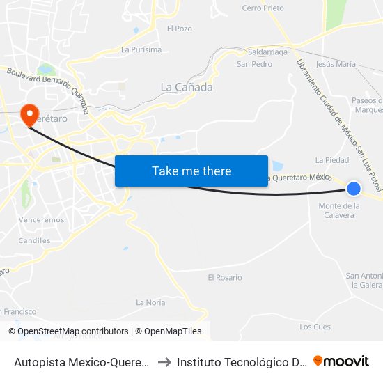 Autopista Mexico-Queretaro Y El Colorado to Instituto Tecnológico De Querétaro (Itq) map