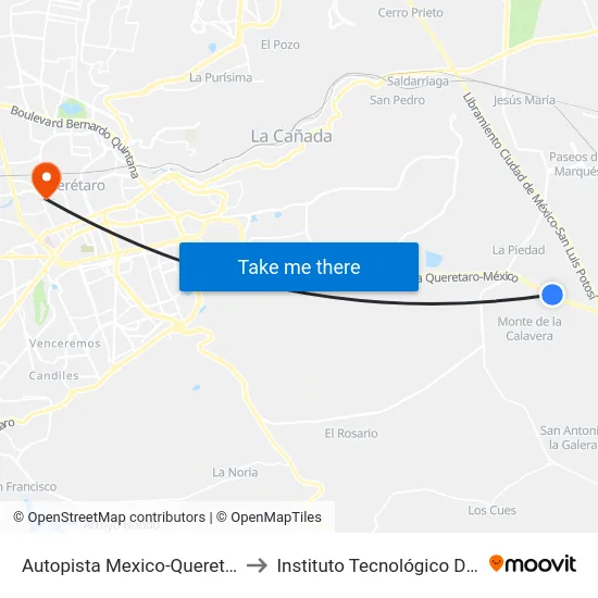 Autopista Mexico-Queretaro Y El Colorado to Instituto Tecnológico De Querétaro (Itq) map