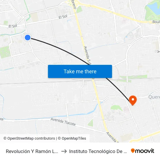 Revolución Y Ramón López Velarde to Instituto Tecnológico De Querétaro (Itq) map