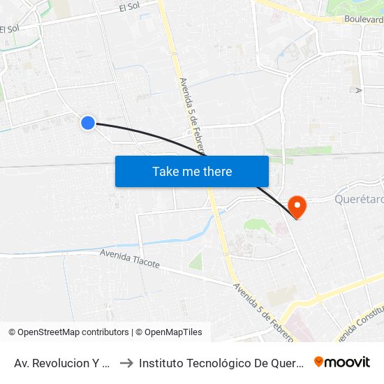 Av. Revolucion Y Platino to Instituto Tecnológico De Querétaro (Itq) map