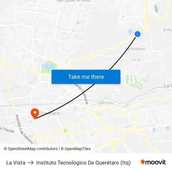La Vista to Instituto Tecnológico De Querétaro (Itq) map