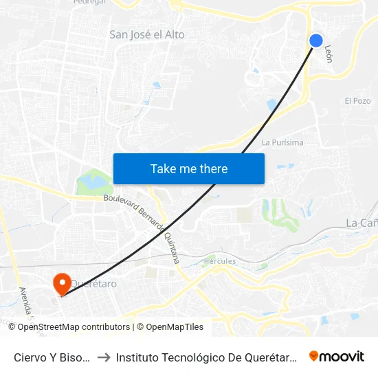 Ciervo Y Bisonte to Instituto Tecnológico De Querétaro (Itq) map