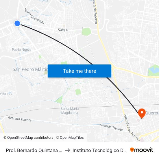 Prol. Bernardo Quintana Y Blvd. Peña Flor to Instituto Tecnológico De Querétaro (Itq) map