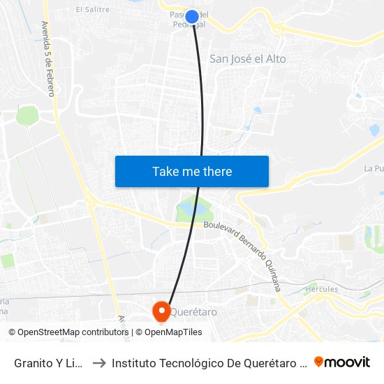 Granito Y Limo to Instituto Tecnológico De Querétaro (Itq) map