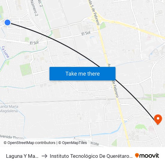 Laguna Y Mares to Instituto Tecnológico De Querétaro (Itq) map