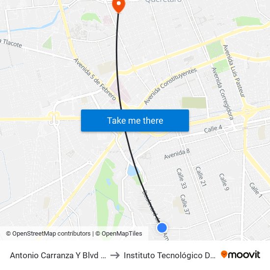 Antonio Carranza Y Blvd De Las Americas to Instituto Tecnológico De Querétaro (Itq) map