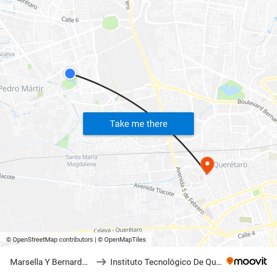 Marsella Y Bernardo De Siena to Instituto Tecnológico De Querétaro (Itq) map