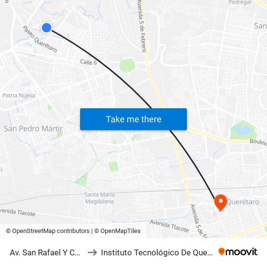 Av. San Rafael Y Cobaq 22 to Instituto Tecnológico De Querétaro (Itq) map