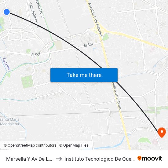 Marsella Y Av De La Fuente to Instituto Tecnológico De Querétaro (Itq) map