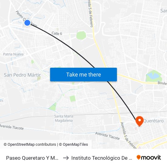 Paseo Queretaro Y Monte Caseros to Instituto Tecnológico De Querétaro (Itq) map