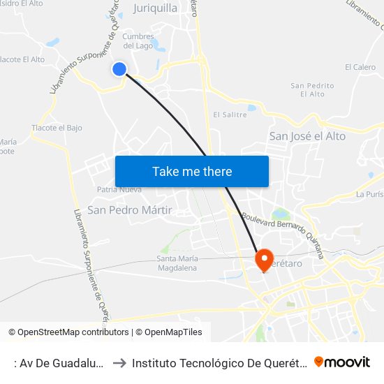 : Av De Guadalupe 12 to Instituto Tecnológico De Querétaro (Itq) map