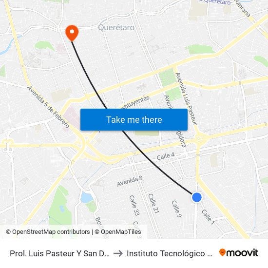 Prol. Luis Pasteur Y San Diego De Los Padres to Instituto Tecnológico De Querétaro (Itq) map