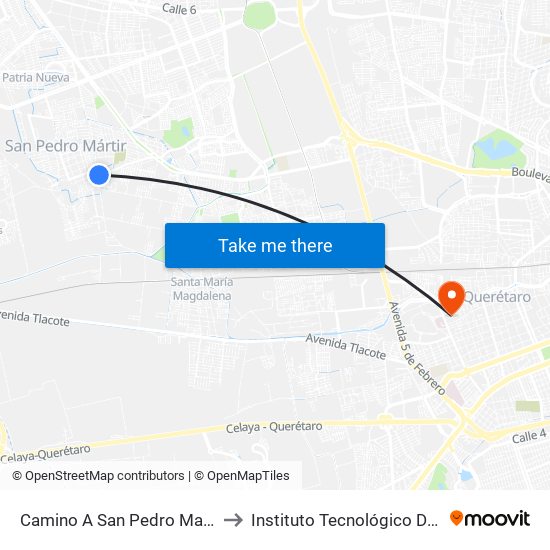 Camino A San Pedro Martir Y Valle Verde to Instituto Tecnológico De Querétaro (Itq) map