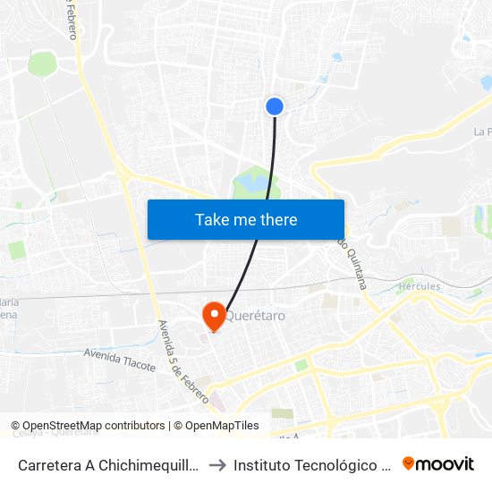 Carretera A Chichimequillas Y Río Purificación to Instituto Tecnológico De Querétaro (Itq) map