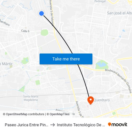 Paseo Jurica Entre Pinos Y Fresnos to Instituto Tecnológico De Querétaro (Itq) map