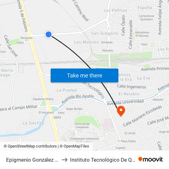 Epigmenio González Y Acceso 3 to Instituto Tecnológico De Querétaro (Itq) map