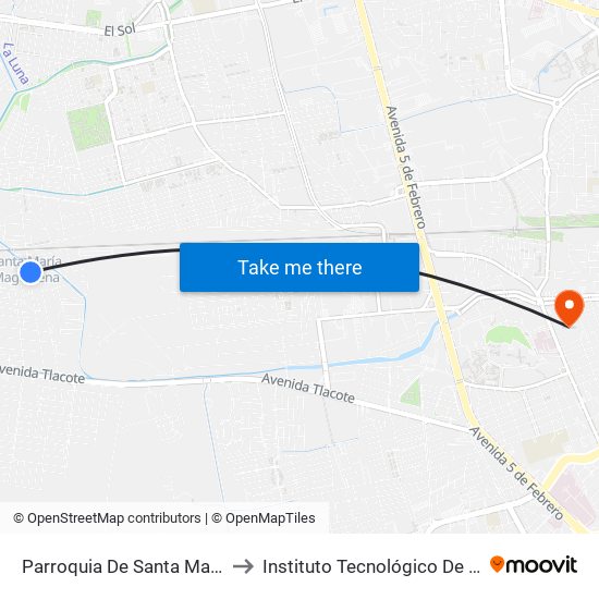 Parroquia De Santa María Magdalena to Instituto Tecnológico De Querétaro (Itq) map