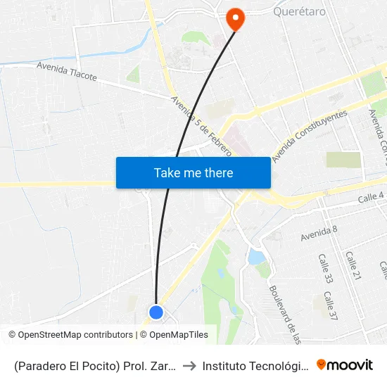 (Paradero El Pocito) Prol. Zaragoza Y Paseo Constituyentes to Instituto Tecnológico De Querétaro (Itq) map