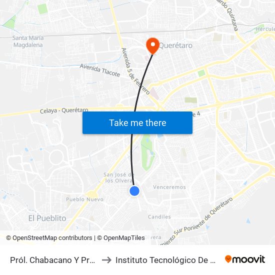 Pról. Chabacano Y Pról. Zaragoza to Instituto Tecnológico De Querétaro (Itq) map