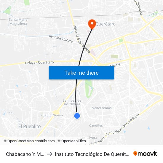 Chabacano Y Manija to Instituto Tecnológico De Querétaro (Itq) map