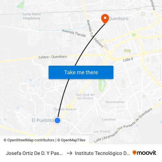 Josefa Ortíz De D. Y Paseo Constituyentes to Instituto Tecnológico De Querétaro (Itq) map