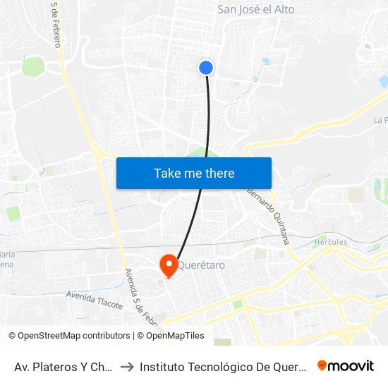 Av. Plateros Y Choferes to Instituto Tecnológico De Querétaro (Itq) map