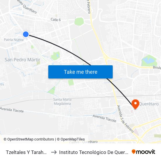 Tzeltales Y Tarahumaras to Instituto Tecnológico De Querétaro (Itq) map