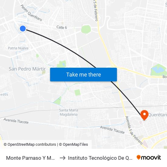 Monte Parnaso Y Monte Horeb to Instituto Tecnológico De Querétaro (Itq) map