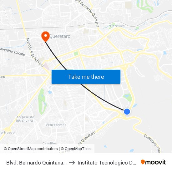 Blvd. Bernardo Quintana Y Centro Civico to Instituto Tecnológico De Querétaro (Itq) map