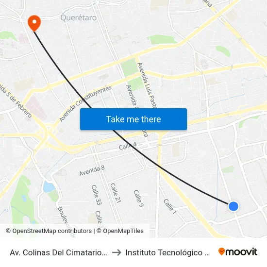 Av. Colinas Del Cimatario Y Cerro Del Peñón to Instituto Tecnológico De Querétaro (Itq) map