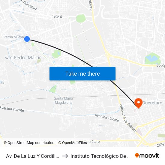 Av. De La Luz Y Cordillera Himalaya to Instituto Tecnológico De Querétaro (Itq) map