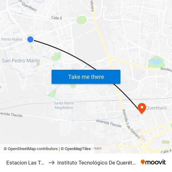 Estacion Las Torres to Instituto Tecnológico De Querétaro (Itq) map