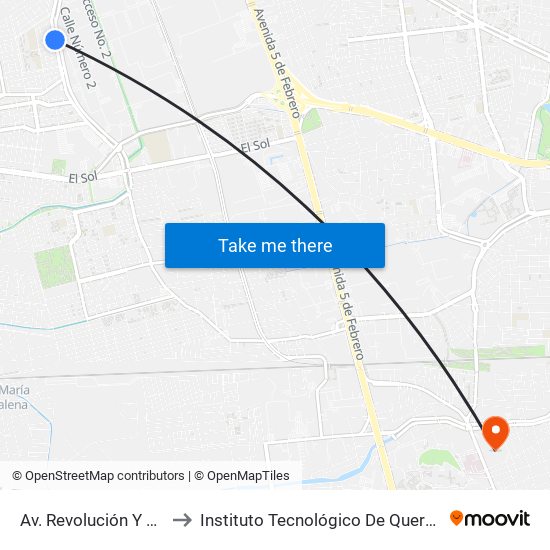 Av. Revolución Y Verona to Instituto Tecnológico De Querétaro (Itq) map
