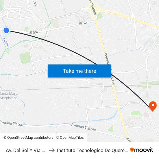 Av. Del Sol Y Vía Lactea to Instituto Tecnológico De Querétaro (Itq) map