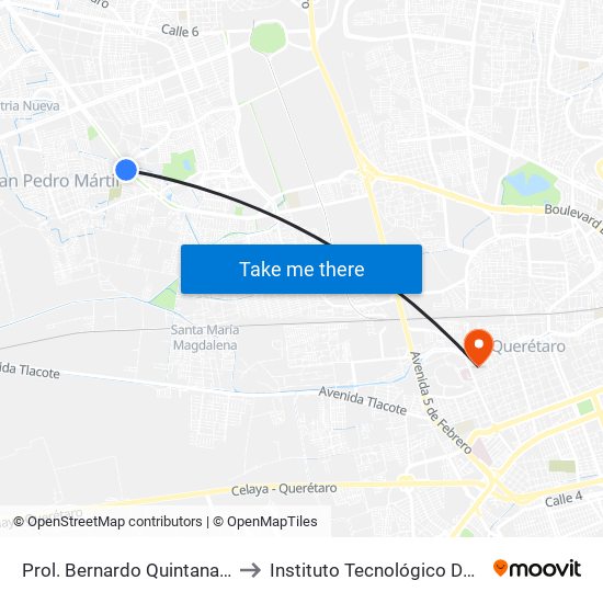 Prol. Bernardo Quintana Y Av. Begonias to Instituto Tecnológico De Querétaro (Itq) map