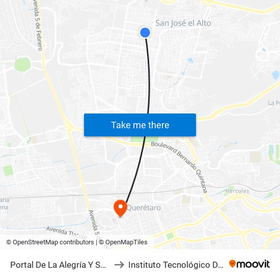 Portal De La Alegría Y Santiago Tlatelolco to Instituto Tecnológico De Querétaro (Itq) map