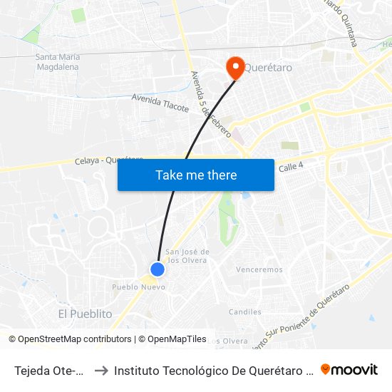 Tejeda Ote-Pte to Instituto Tecnológico De Querétaro (Itq) map