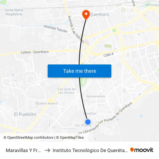 Maravillas Y Fresno to Instituto Tecnológico De Querétaro (Itq) map