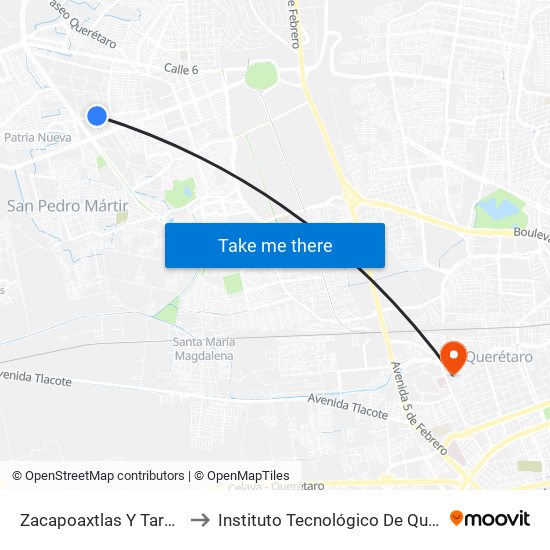 Zacapoaxtlas Y Tarahumaras to Instituto Tecnológico De Querétaro (Itq) map