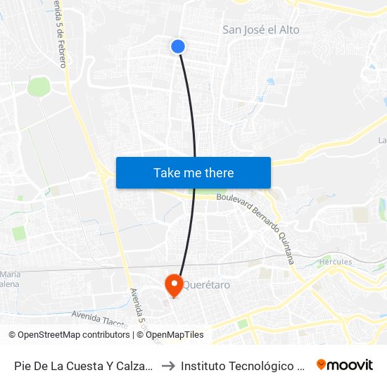 Pie De La Cuesta Y Calzada De La Amargura to Instituto Tecnológico De Querétaro (Itq) map