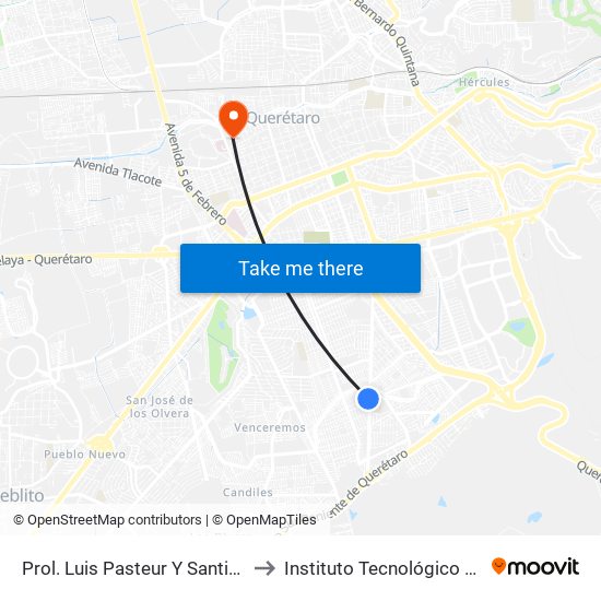 Prol. Luis Pasteur Y Santiago De Compostela to Instituto Tecnológico De Querétaro (Itq) map