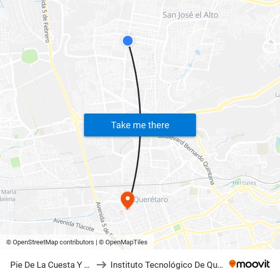 Pie De La Cuesta Y Diamante to Instituto Tecnológico De Querétaro (Itq) map