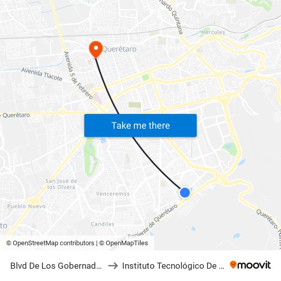 Blvd De Los Gobernadores Y Viñedo to Instituto Tecnológico De Querétaro (Itq) map