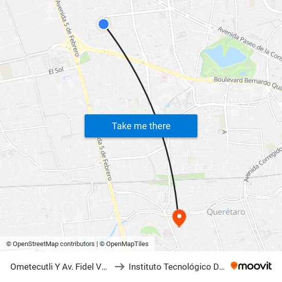 Ometecutli Y Av. Fidel Velazquez Sánchez to Instituto Tecnológico De Querétaro (Itq) map