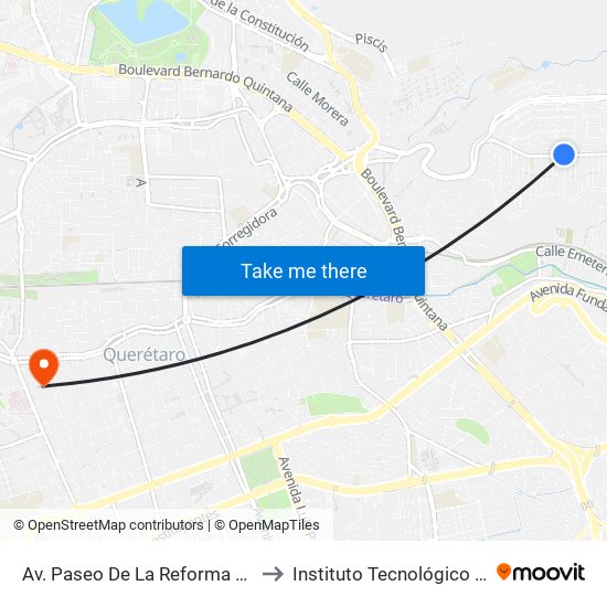 Av. Paseo De La Reforma Y Marques De Barcelo to Instituto Tecnológico De Querétaro (Itq) map