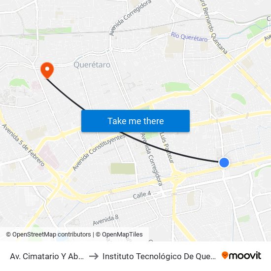 Av. Cimatario Y Abogados to Instituto Tecnológico De Querétaro (Itq) map