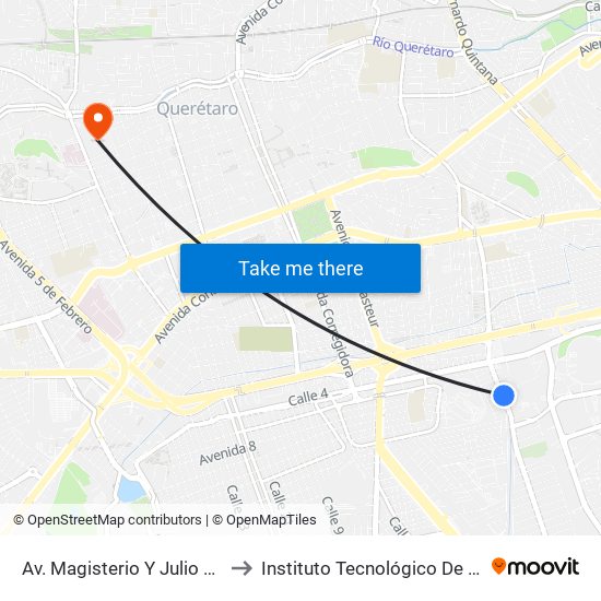 Av. Magisterio  Y Julio Ma. Cervantes to Instituto Tecnológico De Querétaro (Itq) map