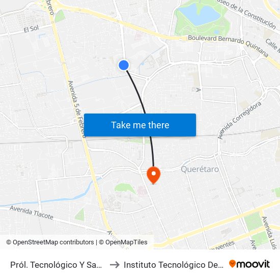 Pról. Tecnológico Y Santos Degollado to Instituto Tecnológico De Querétaro (Itq) map